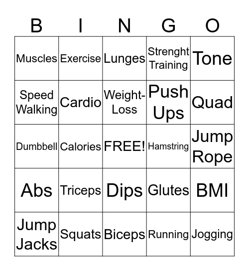 DCS FITNESS Bingo Card
