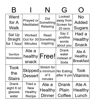 Health Bingo Card