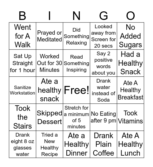 Health Bingo Card