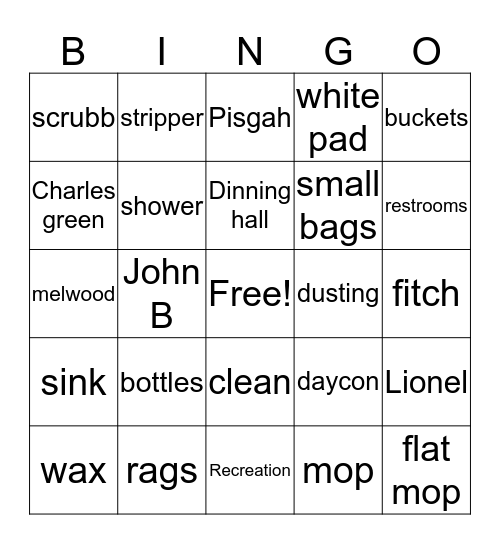 Custodial Bingo  Bingo Card