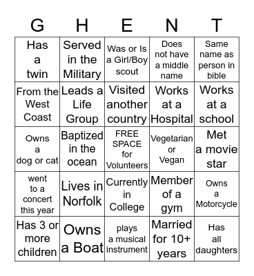 Volunteer Appreciation Bingo Card