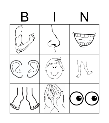 Body parts Bingo Card