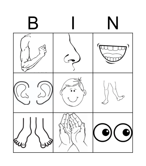 Body parts Bingo Card