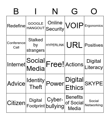 DIGITAL CITIZENSHIP/SOCIAL MEDIA/INTERNET Bingo Card