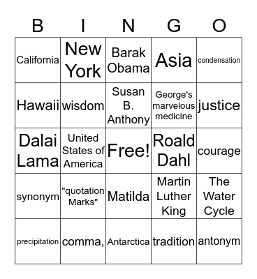 Sea Otter Sanctuary January 30, 2019 Bingo Card