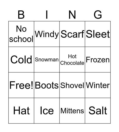 Winter Bingo Card