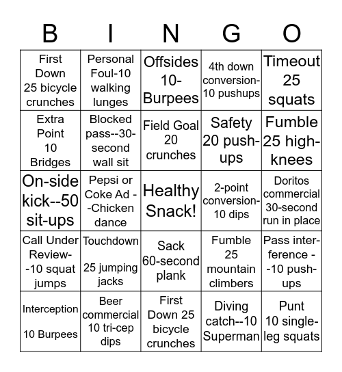 Super Bowl Bingo Card