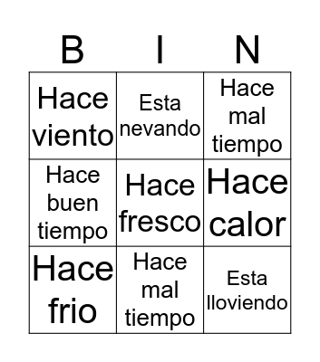 QUE TIEMPO HACE? Bingo Card