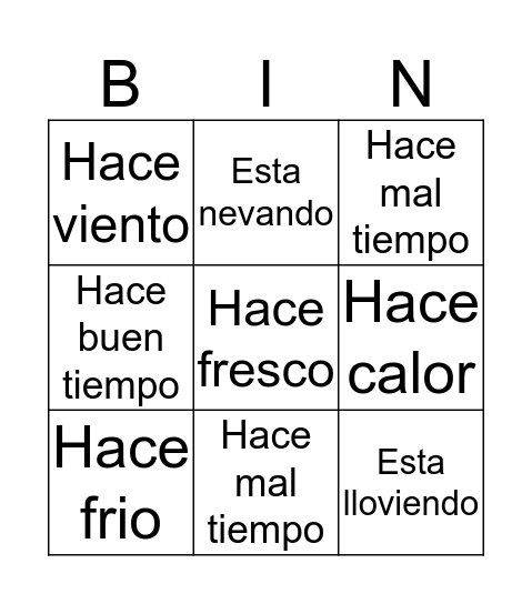 QUE TIEMPO HACE? Bingo Card