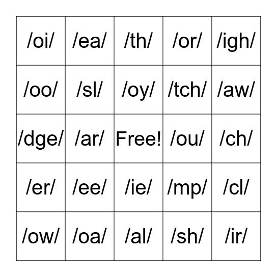 2nd Grade Phonics Bingo Card