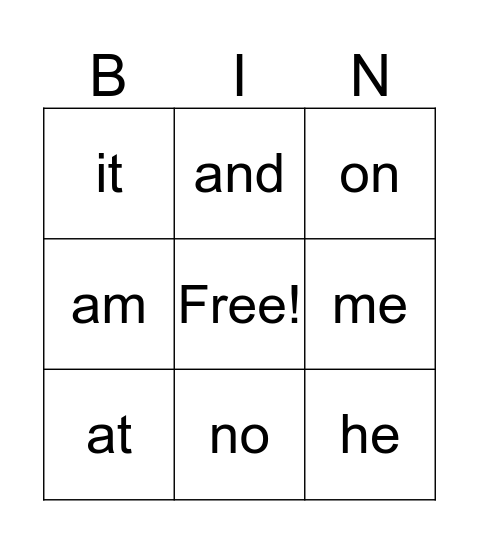 Sight Word Bingo Gp. B Bingo Card