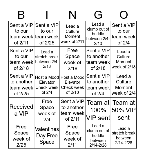 VIP BINGO Card