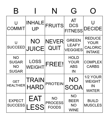 DCS FITNESS BOOT CAMP Bingo Card