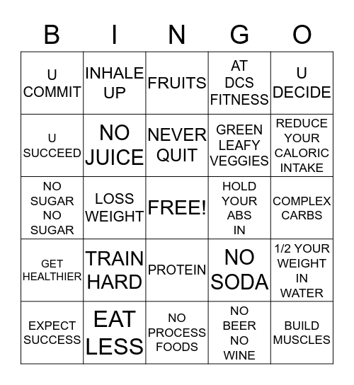 DCS FITNESS BOOT CAMP Bingo Card