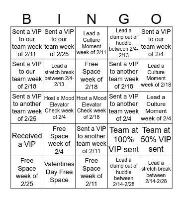 VIP BINGO Card