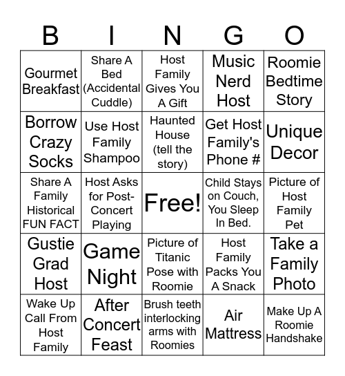 Homestay Bingo Card