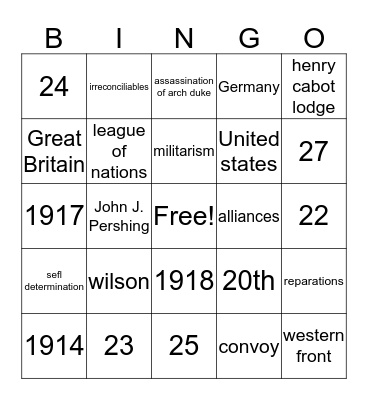 week 22 Bingo Card