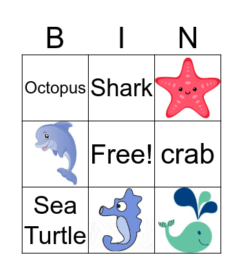 Sea animals Bingo Card