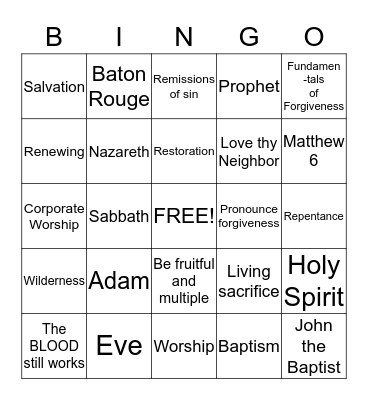 UBC BIBLE Bingo Card