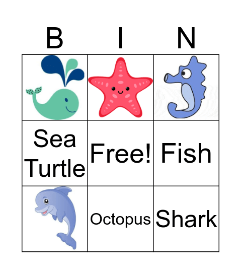 Sea Animals Bingo Card