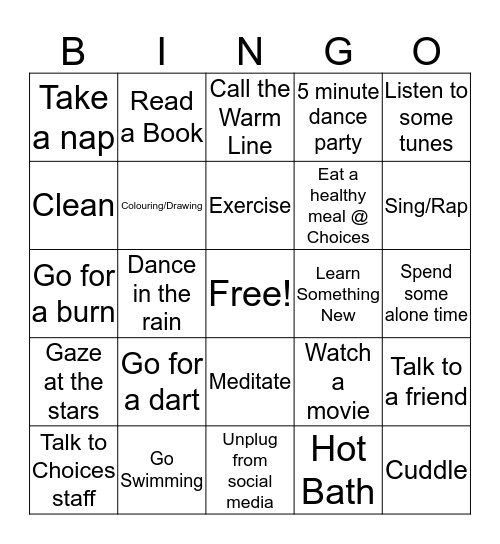 Bell Let's Talk - Self Care BINGO Card