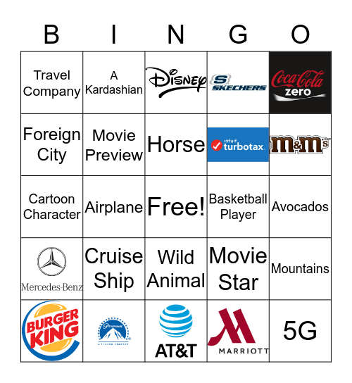 Big Game Commercial Bingo 1st Half Bingo Card