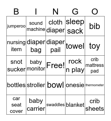 Baby Bingo Card