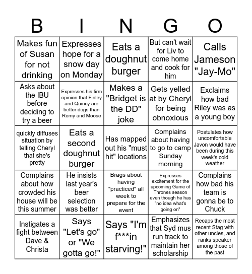 The Dad at Beerfest Bingo Game Bingo Card