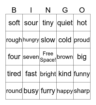 Adjective Bingo Card