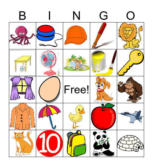 Picture Alphabet Bingo Card
