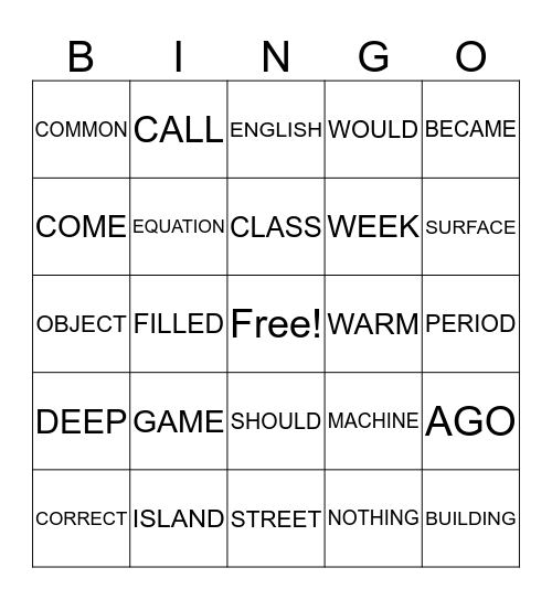 LEARNING WORDS IS FUN!!! Bingo Card