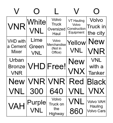 Volvo Trucks BINGO Card