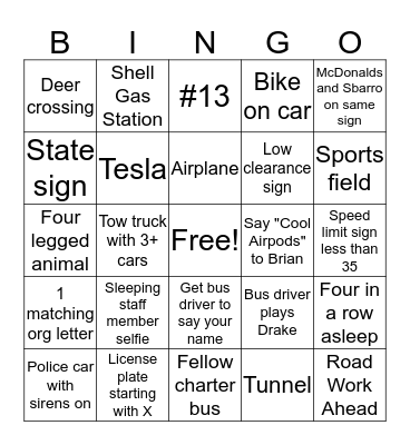 AFLV Bus Bingo Card