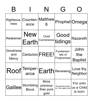 UBC BIBLE Bingo Card