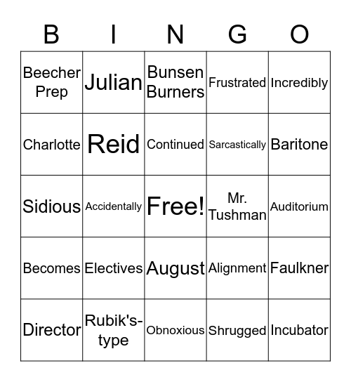 Wonder Vocabulary List A Bingo Card