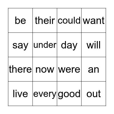 Sight Word Bingo (List 2) Bingo Card