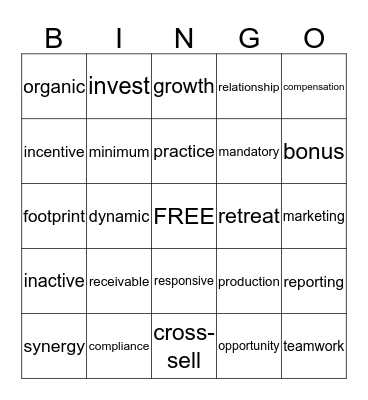 All Partner Call Bingo Card