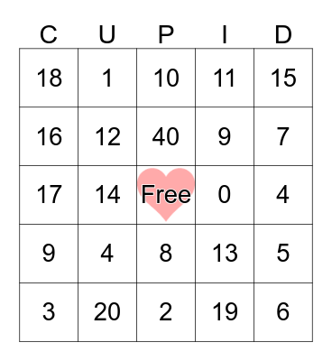 Valentine's Bingo Card