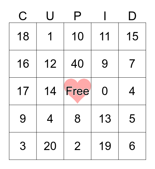 Valentine's Bingo Card