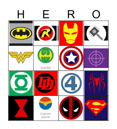 Superhero Bingo Card