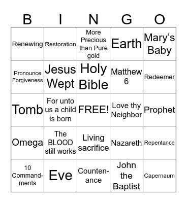 UBC BIBLE Bingo Card