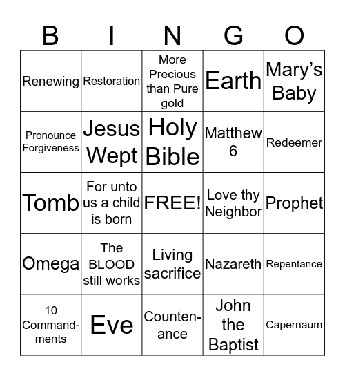 UBC BIBLE Bingo Card