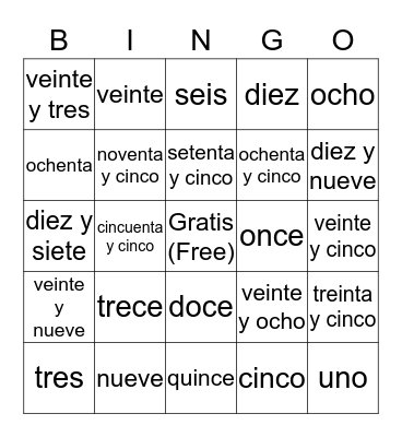 Los Números 0-100 Bingo Card