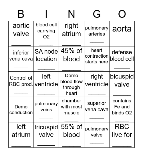 Cardiovascular Bingo! Bingo Card