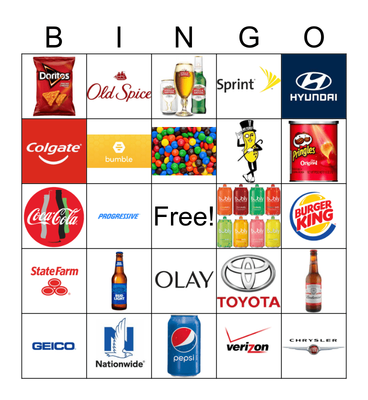 Superbowl 2019 Commercial Bingo Card