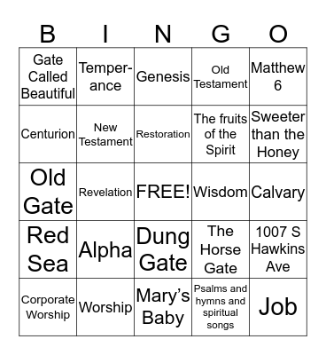 UBC BIBLE Bingo Card