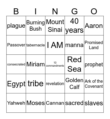 Moses Bingo Card
