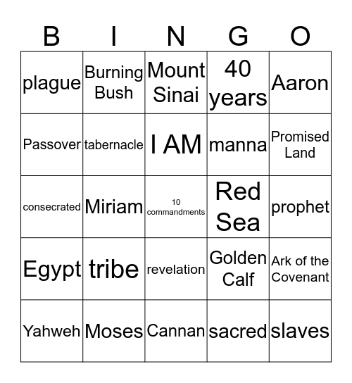 Moses Bingo Card