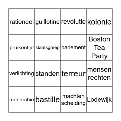 De Revolutie Bingo Card