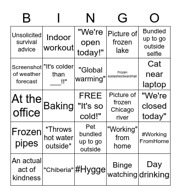 Polar Vortex Instagram Bingo Card